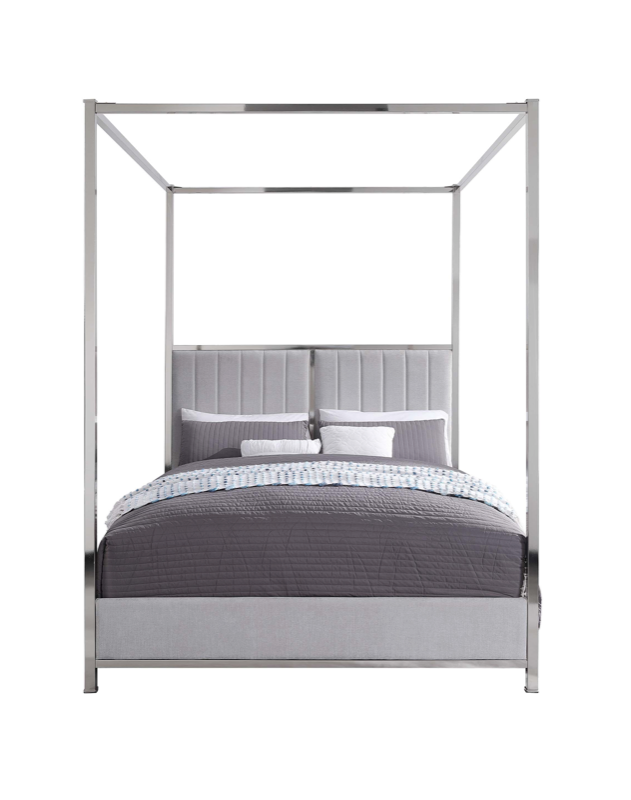 Europa King 4 Poster Bed Chrome plated Metal Frame upholstered headboard